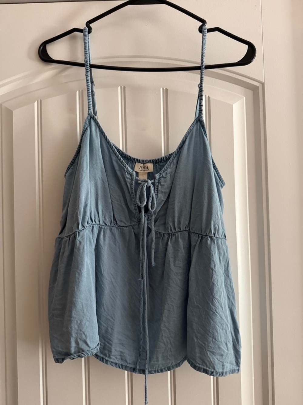 ANA Light Blue Spaghetti Strap Tie-Front Tank Top